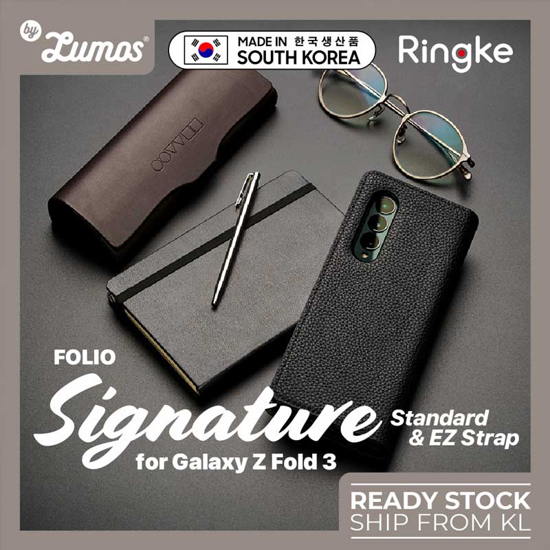 𝗥𝗜𝗡𝗚𝗞𝗘 𝗙𝗢𝗟𝗜𝗢 𝗦𝗜𝗚𝗡𝗔𝗧𝗨𝗥𝗘 Standard & EZ Strap For Samsung Galaxy Z Fold 3 Inclusive Edge Drop Protection Case Casing