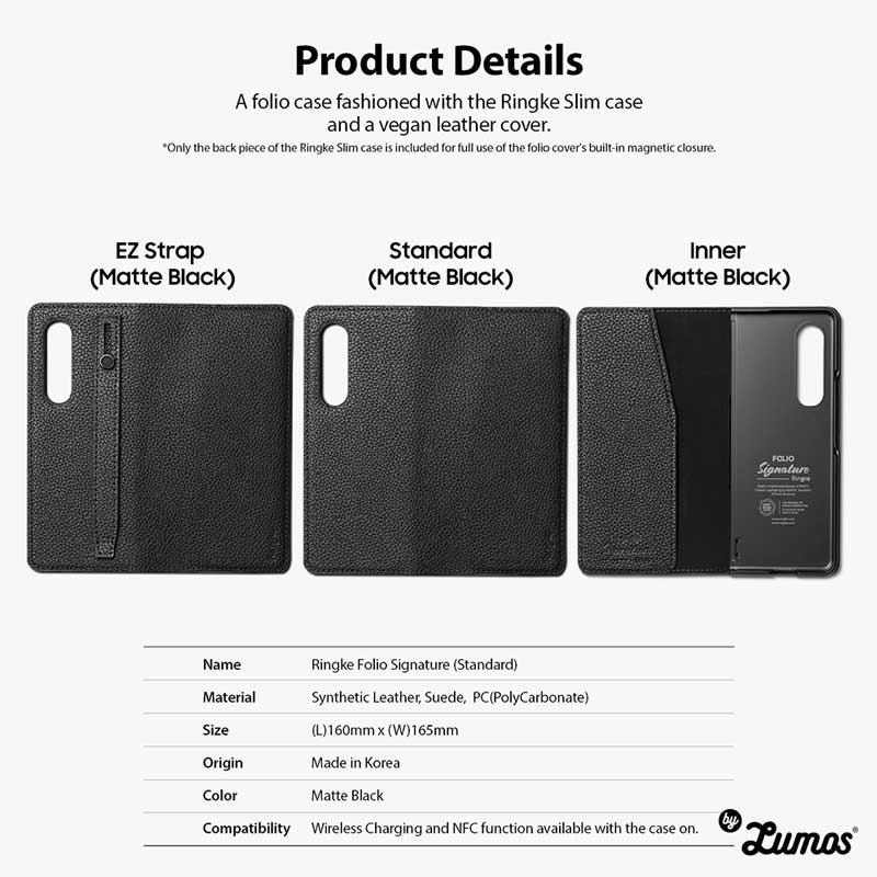 𝗥𝗜𝗡𝗚𝗞𝗘 𝗙𝗢𝗟𝗜𝗢 𝗦𝗜𝗚𝗡𝗔𝗧𝗨𝗥𝗘 Standard & EZ Strap For Samsung Galaxy Z Fold 3 Inclusive Edge Drop Protection Case Casing