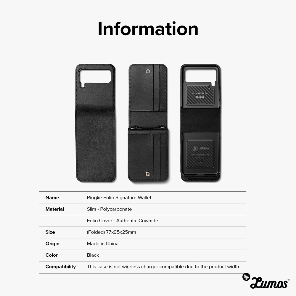 𝗥𝗜𝗡𝗚𝗞𝗘 𝗙𝗢𝗟𝗜𝗢 𝗦𝗜𝗚𝗡𝗔𝗧𝗨𝗥𝗘 𝗪𝗔𝗟𝗟𝗘𝗧 for Samsung Galaxy Z Flip 3 Protective Large Storage Space 4 cards Phone Case - Black