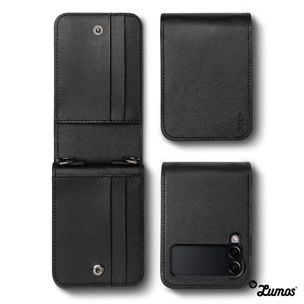 𝗥𝗜𝗡𝗚𝗞𝗘 𝗙𝗢𝗟𝗜𝗢 𝗦𝗜𝗚𝗡𝗔𝗧𝗨𝗥𝗘 𝗪𝗔𝗟𝗟𝗘𝗧 for Samsung Galaxy Z Flip 3 Protective Large Storage Space 4 cards Phone Case - Black