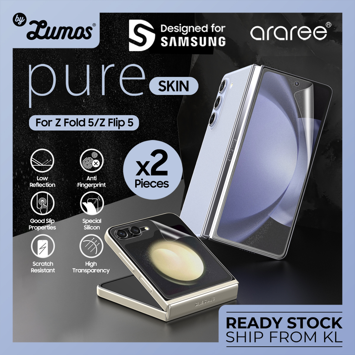 𝗔𝗥𝗔𝗥𝗘𝗘 𝗣𝗨𝗥𝗘 𝗦𝗞𝗜𝗡 𝟮𝗣𝗖𝗦 (𝗠𝗔𝗧𝗧 𝗙𝗜𝗟𝗠) Samsung Galaxy Z Fold 5 /Z Flip 5 Anti-Fingerprint Tempered Glass